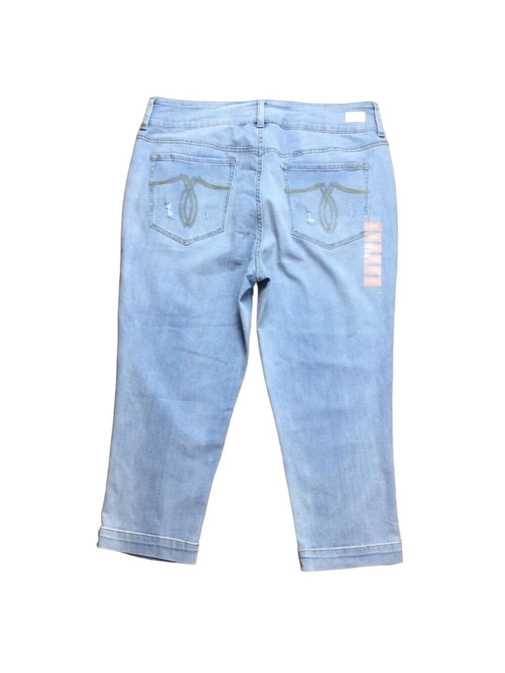 SEVEN 7 tummyless pedal pusher pants powder blue jeans crop distressed denim 14W